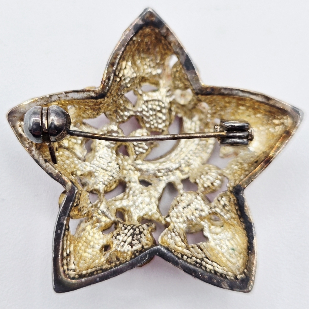VINTAGE Star Brooch Auro Borealis Moon Stars In Pink Crystals - Picture 6 of 10